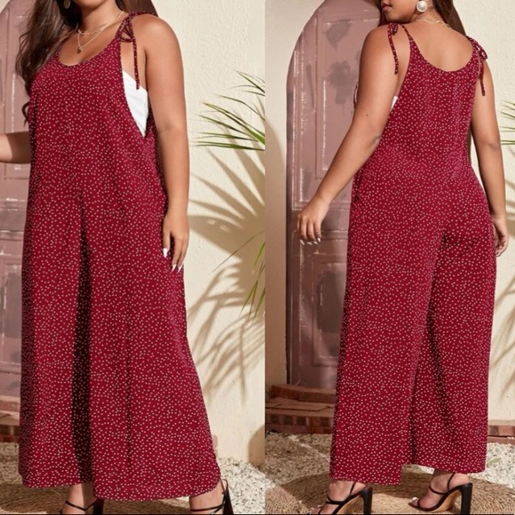 Boho Plus Polka Dot Pocket Wide leg Jumper Jumpsuit - Picture 6 of 12